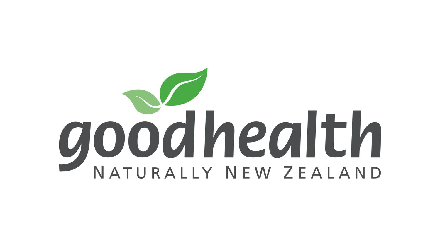 GoodHealth logo with green leaf design, promoting natural wellness from New Zealand; GoodHealth - The Good Stuff product image.