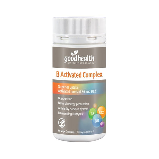 Good Health B Activated Complex 60 vege capsules, supporting natural energy production, a healthy nervous system, and demanding lifestyles.