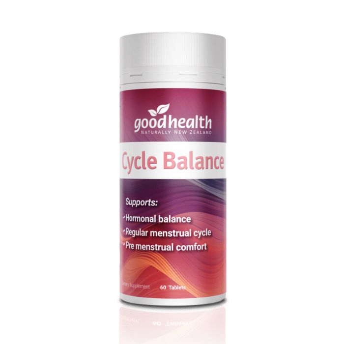 Good Health Cycle Balance 60 tablets, supporting hormonal balance, regular menstrual cycle, and premenstrual comfort.