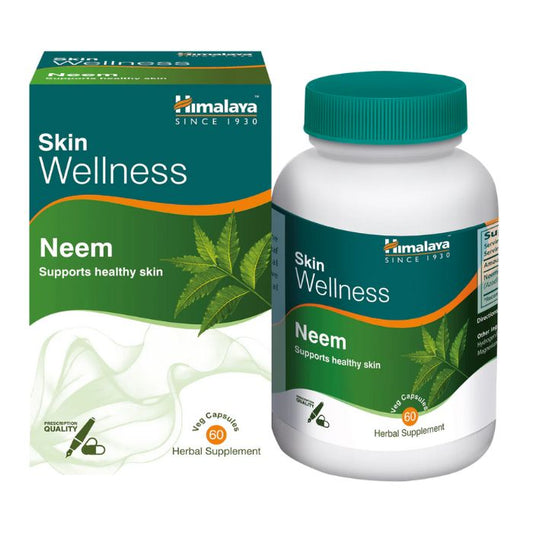 Himalaya Neem Skin Wellness, 60 herbal capsules, supports healthy skin, prescription-quality herbal supplement.