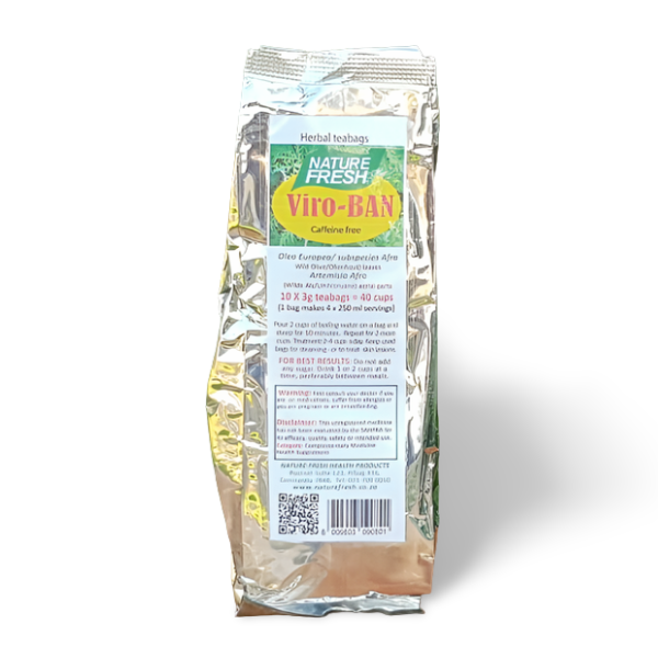 NATURE FRESH Viro-Ban Herbal Tea - Herbal tea bags packaging with detailed benefits and instructions - The Good Stuff