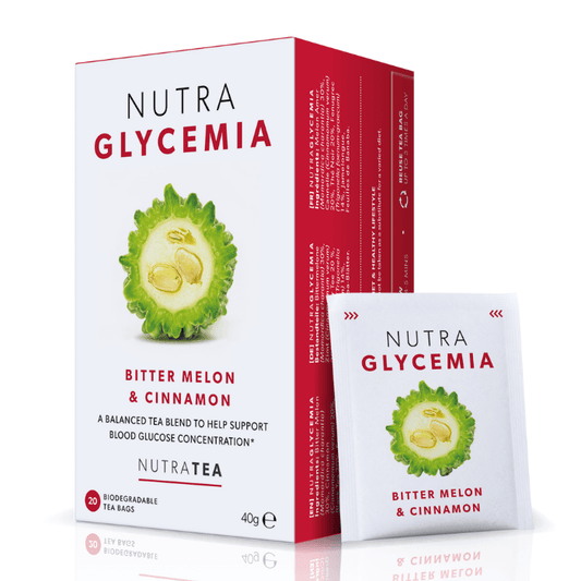 NutraTea NutraGlycemia Bitter Melon & Cinnamon – A balanced tea blend designed to support healthy blood glucose levels, 20 biodegradable bags.