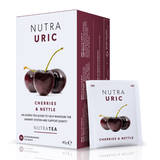 NutraTea NutraUric Cherries & Nettle – A herbal tea blend designed to support joint health and maintain the urinary system, 20 biodegradable bags.