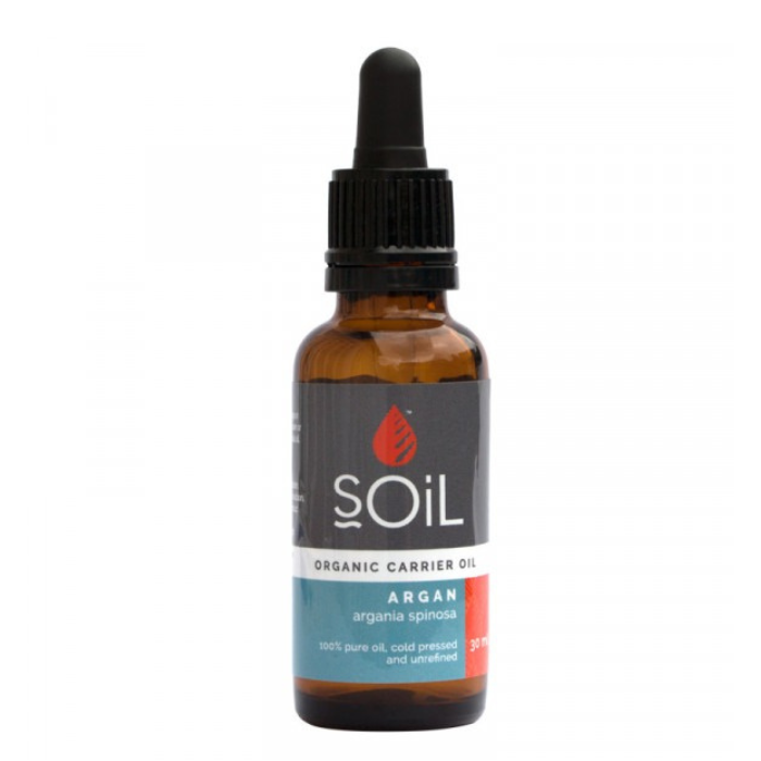 SOiL Organic Argan Oil – 100% pure, cold-pressed, and unrefined argan oil for nourishing skin and hair, 30ml bottle.