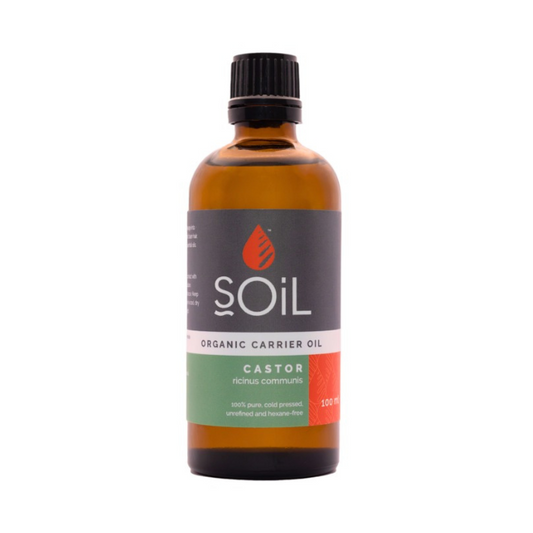 "SOiL Castor Organic Carrier Oil 100ml, 100% pure, cold-pressed Ricinus communis oil, unrefined and hexane-free, for skin and hair care."