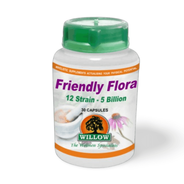 WILLOW FRIENDLY FLORA 12 strain bottle on shelf The Good Stuff