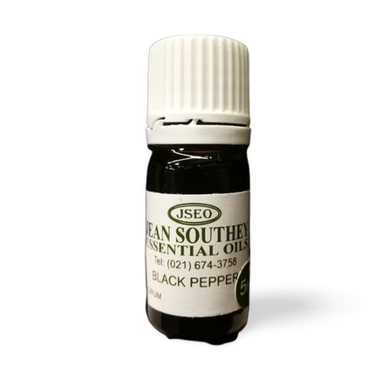 Jean Southey Essential Oils Black Pepper bottle with a white cap, featuring high-quality black pepper essential oil for wellness and vitality.