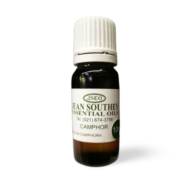 Jean Southey Essential Oils Camphor bottle with a white cap, highlighting premium camphor essential oil for soothing and therapeutic use.