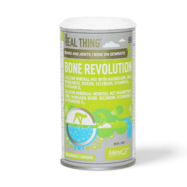 WHAT'S IN BONE REVOLUTION?  1. Calcium, a different kind  2. Boron  3. Magnesium  4. Vitamin D3  5. MenaQ7® (Vitamin K2)  6. Manganese  7. Zinc from The Good Stuff.